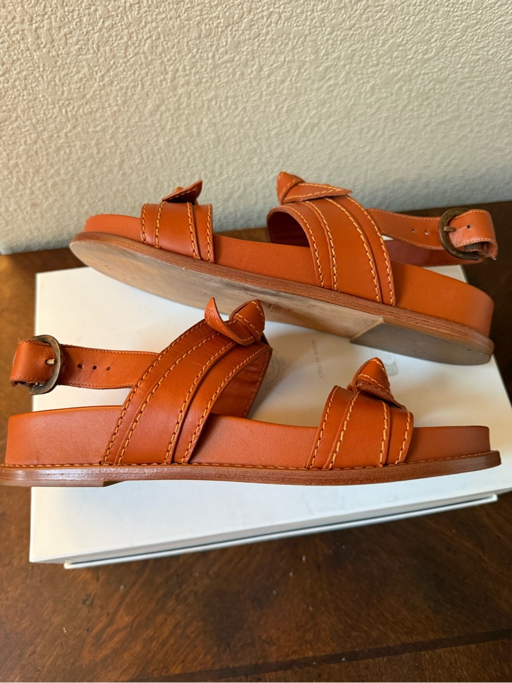 ALEXANDRE BIRMAN Clarita Sport Cognac Brown Leather Flat Sandals EU 37.5 US 7.5 - Picture 8 of 11